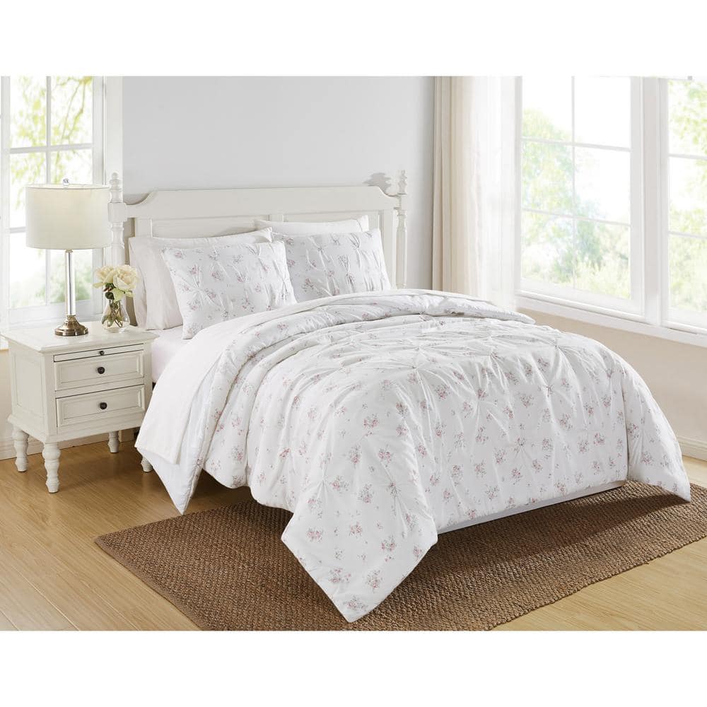 Rosebury White and Pink Cotton King Duvet Cover Set