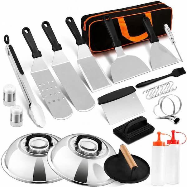 28-Piece Stainless Steel Griddle Accessories Kit Flat Top Grill Tools Set Metal Spatulas Scraper Choppers