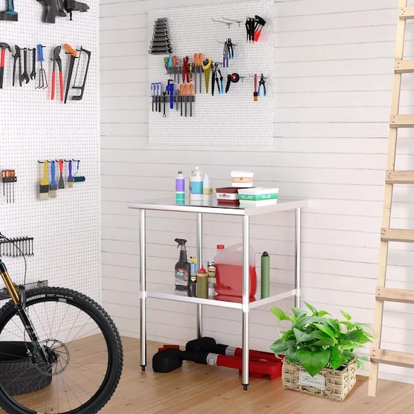 Stainless Steel Table, Metal Work Table Adjustable Undershelves for Commercial Kitchen, Outdoor, Restaurant