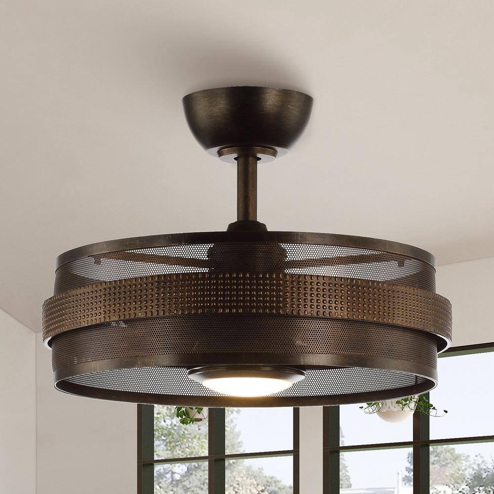21 in. Indoor Rust Bronze Integrated LED Metal Cage Ceiling Fan with Light and Remote Control price history on PriceWatchPro