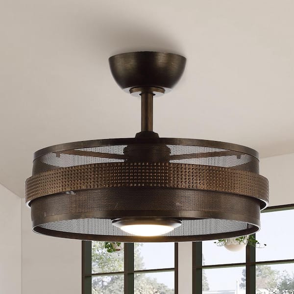 21 in. Indoor Rust Bronze Integrated LED Metal Cage Ceiling Fan with Light and Remote Control