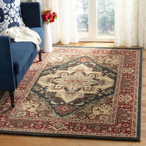 Mahal Navy/Red 8 ft. x 11 ft. Border Geometric Medallion Floral Area Rug