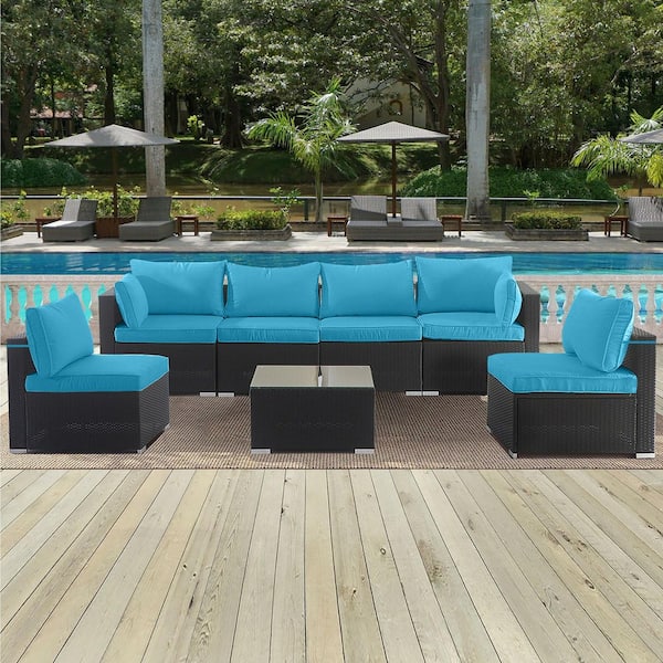 14-Piece 25.6 x 25.6 Replacement Outdoor Furniture Cushion Deep Seat Patio Cushions in Sky Blue for Sectional Furniture