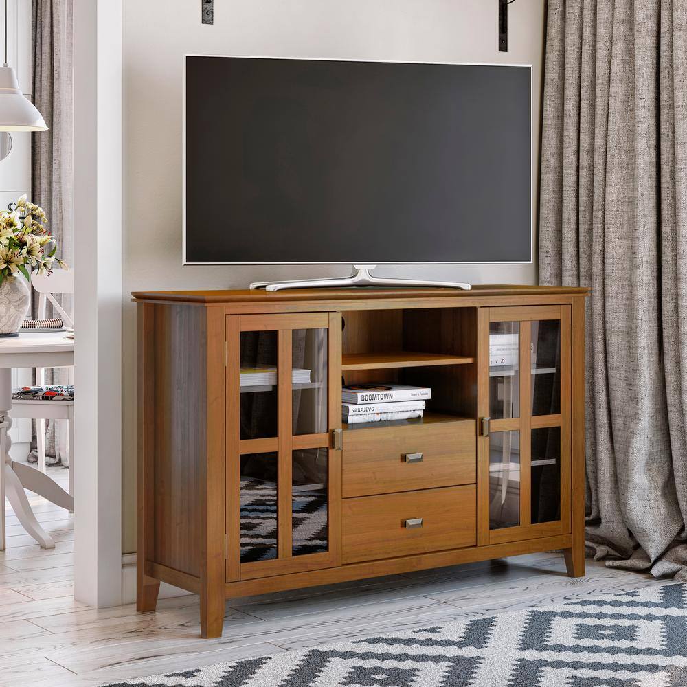 Artisan Honey Brown Solid Wood 53" Transitional Media Stand