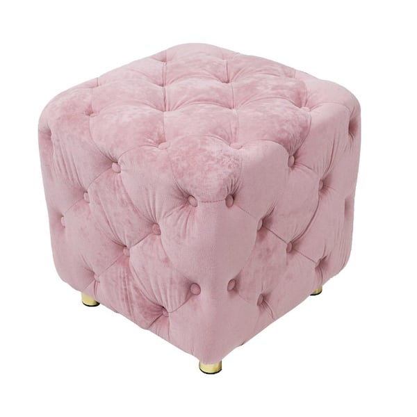 Unbranded Modern Pink Velvet Upholstered Square 18.1 in. Tufted Button Exquisite Ottoman Soft Foot Stool Dressing Makeup Chair