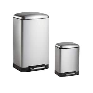 Ashley 8 Gal. Rectangular Stinless Steel Trash Can with Soft-Close Lid and Mini Trash Can