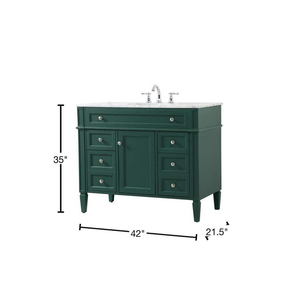 Green Solid Wood and Marble Single Bathroom Vanity