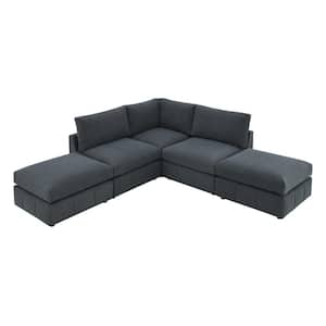 93 in. Modern L-Shaped Corduroy Sectional Sofa in. Dark Gray with Convertible Ottomans