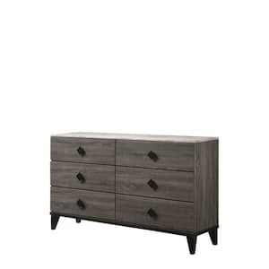 Avantika 6-Drawer Faux Marble Top and Rustic Gray Oak Dresser 36 in. x 61 in. x 15 in.