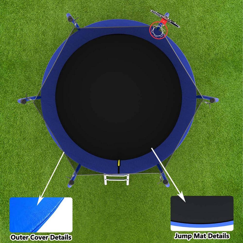 Blue 10FT Round Trampoline with Enclosure and Basketball Hoop