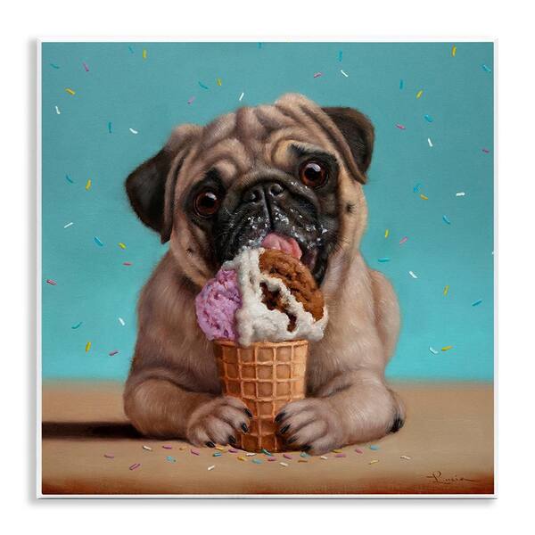 Neapawlitan Ice Cream and Dog by Lucia Heffernan Unframed Animal Graphic Art Print 12 in. x 12 in.