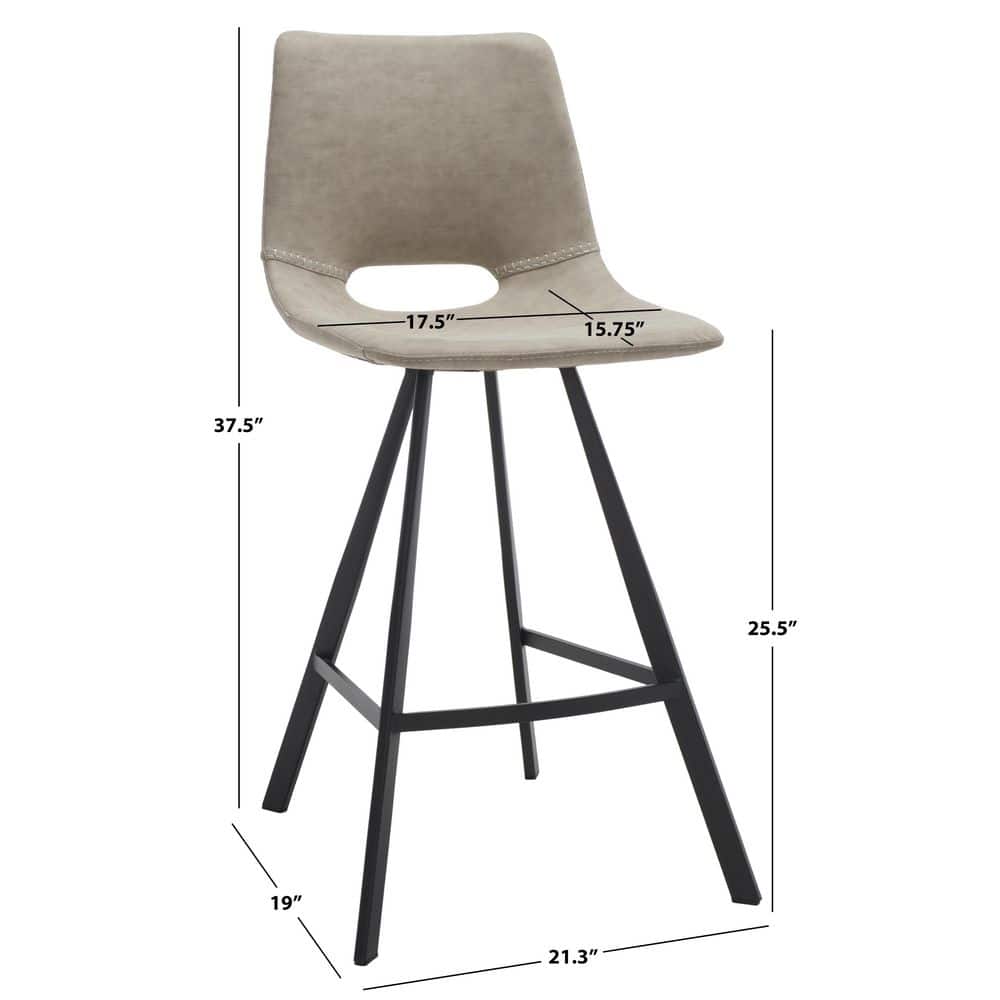 Raylee Grey Vegan Leather Saddle Counter Stool with Black Metal Legs