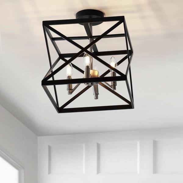 Safavieh Matias 13-in Black/Nickel Modern/Contemporary LED Semi-flush Mount Light