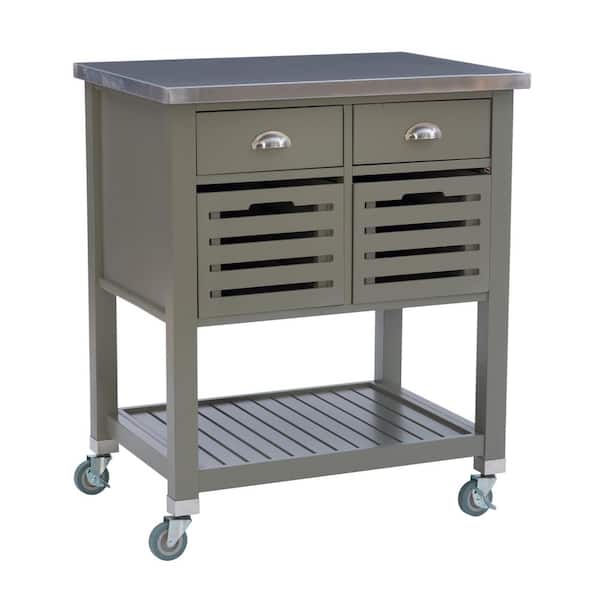 Hawthorn Gray Stainless Steel Kitchen Cart with Storage and Wheels