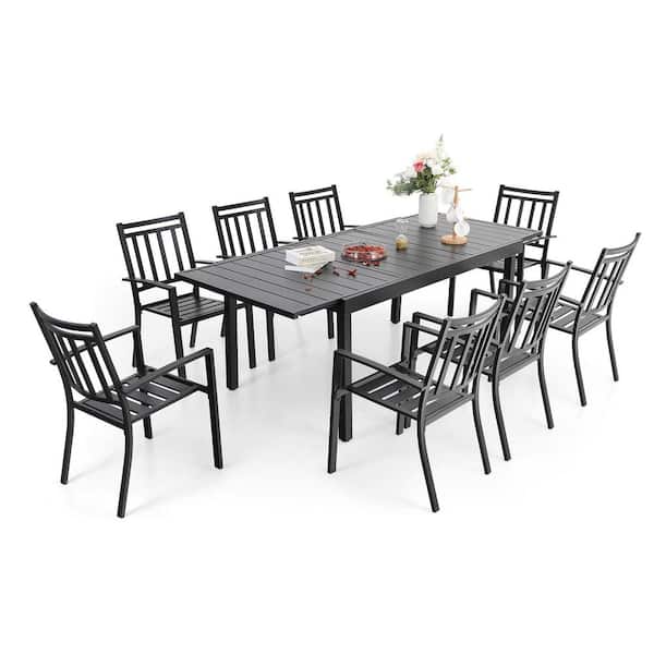 9 Piece Metal Outdoor Patio Dining Set, Extendable Outdoor Dining Table For 10