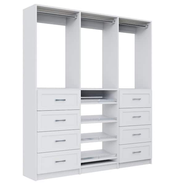 Alto 93 in. W White Tower System Shaker 2 4-Drawer with Hang and Shoe-Shelves with Hang 9-Shelf Wood Closet System