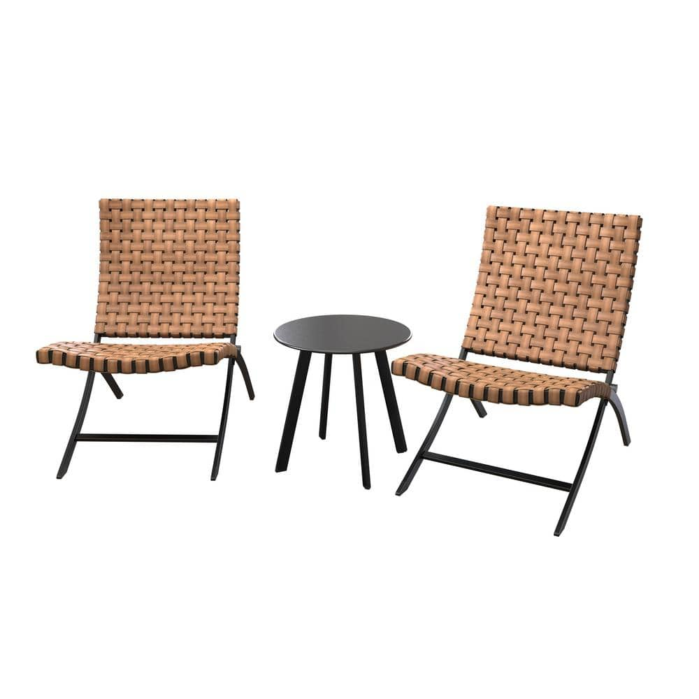 ITOPFOX 3-Piece Natural Brown Wood Patio Conversation Seating Set ...