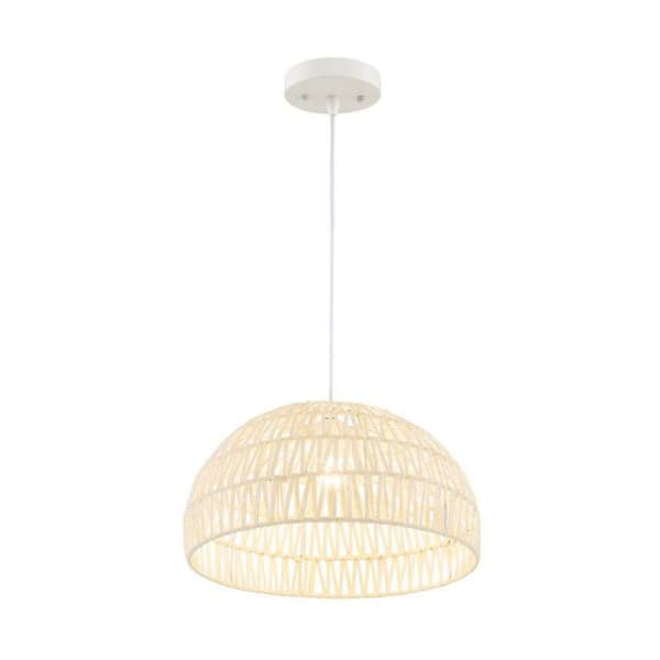 40-Watt 1-Light Beige Paper&Metal Pendant Light with Beige Shade (E26 Not Included)