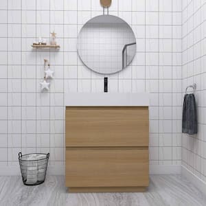 29.53 in.W x 18.11 in.D x 35.35 in.H Freestanding Bath Vanity in Light Brown with White Ceramic Vanity Top