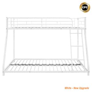 White Metal Bed Frame Twin over Full Bunk Bed with Full-Length Guard Rails & Ladders for Kids, Adults, Teenagers