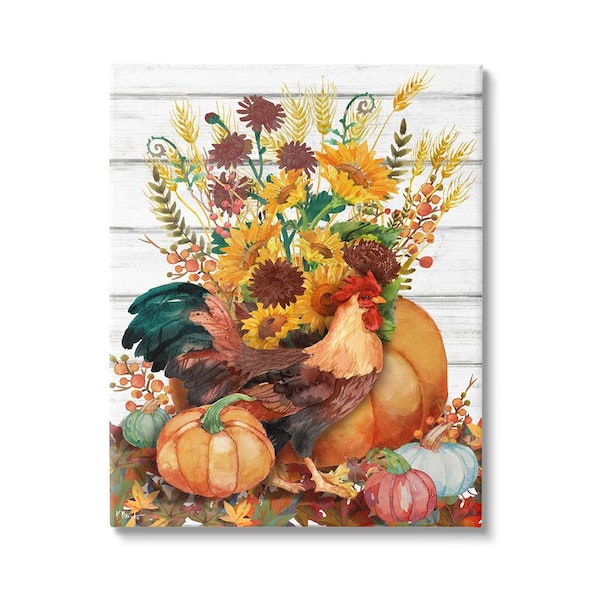 Stupell Industries Rustic Sunflowers and Hen byPaul Brent 1-Piece Unframed Graphic Print Animal Poster Art Print 48 in. x 36 in.
