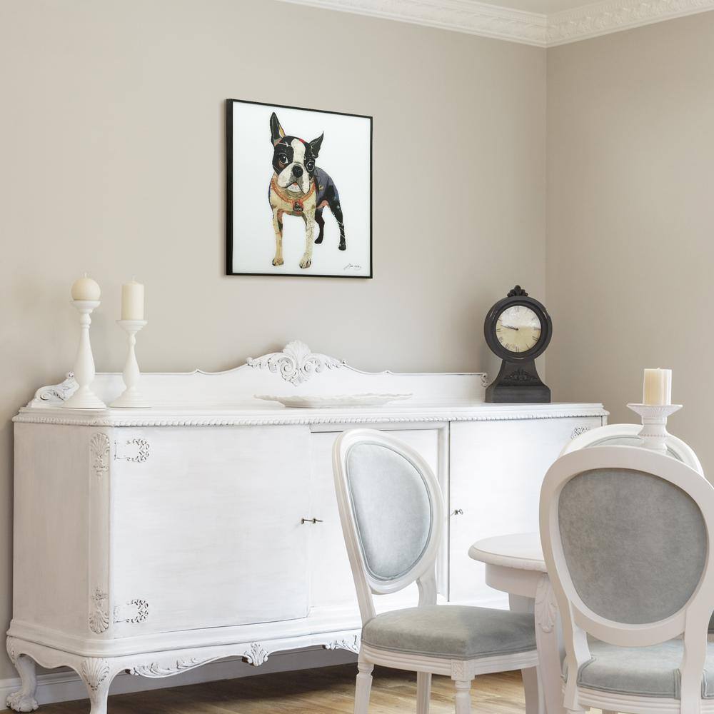 Boston Terrier Reverse Printed Glass Wall Art with Black Frame