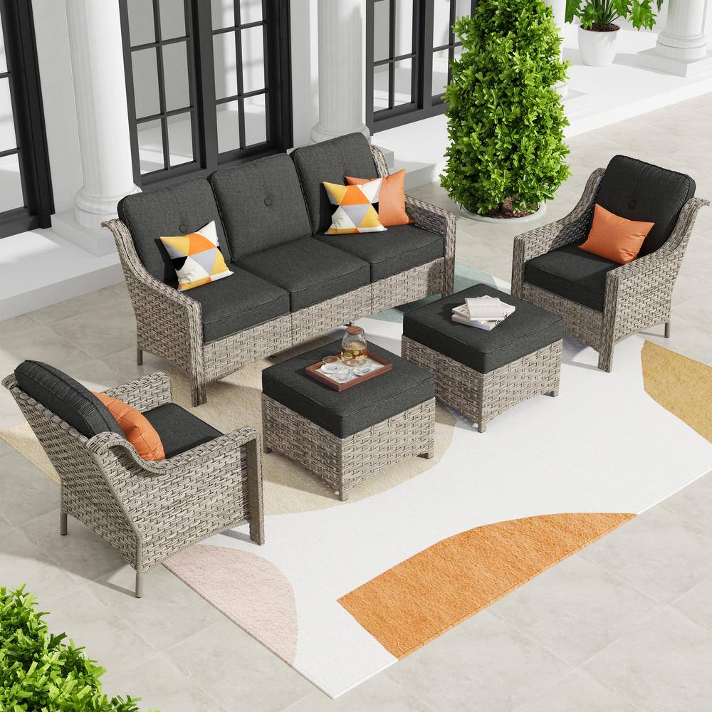 Toject Eureka Grey 5Piece Wicker Modern Outdoor Patio Conversation