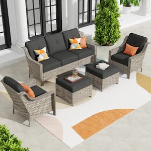 Eureka Grey 5-Piece Wicker Modern Outdoor Patio Conversation Sofa Seating Set with Black Cushions
