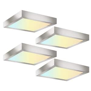 4-Pack 9 in. Brushed Nickel Selectable LED Integrated LED Flush Mount Square Downlight