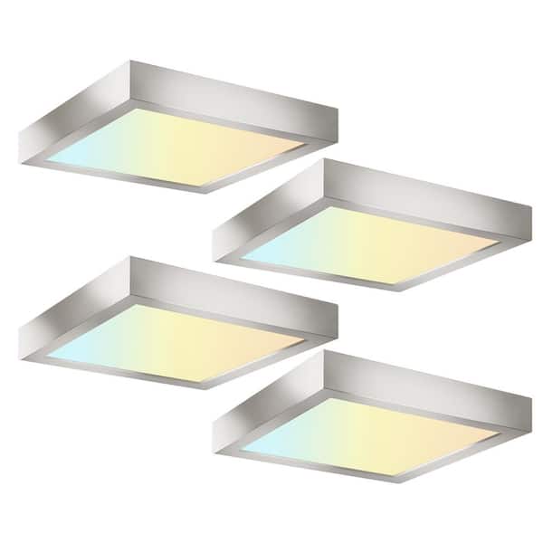 4-Pack 9 in. Brushed Nickel Selectable LED Integrated LED Flush Mount Square Downlight