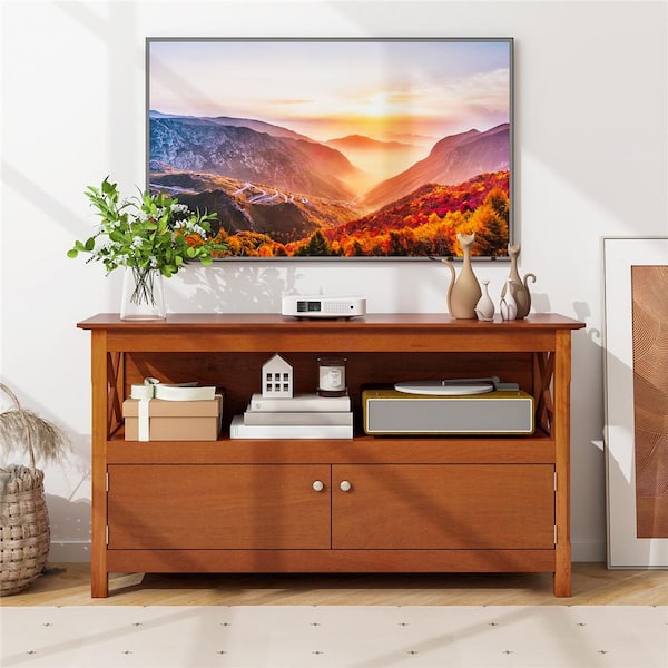 Costway Free Standing TV Cabinet Wooden Console TV Media Entertainment Brown Fits TV's up to 48 in.