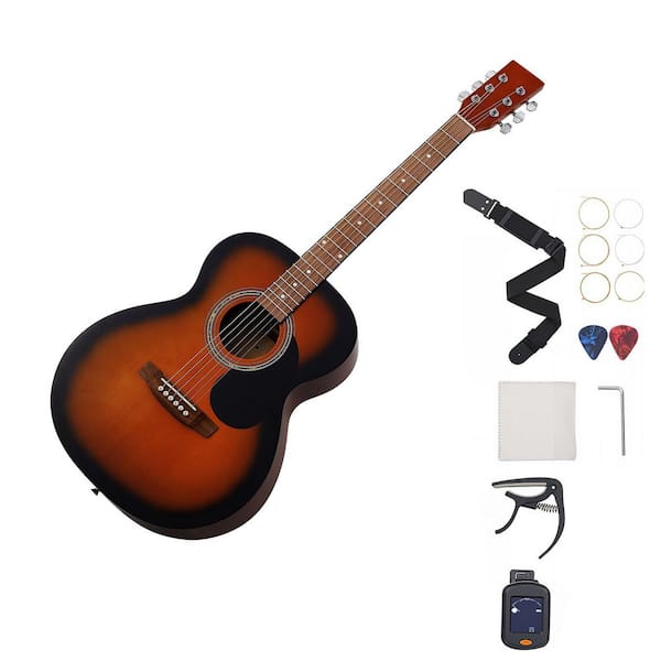 Dreadnought Acoustic Guitar 40 in. 6-String Sunburst Solid Top Guitar Beginner Bundle with Gig Bag Tuner Strap