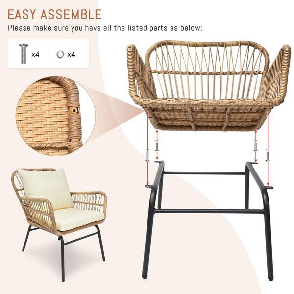 FINCATI 3 Piece Boho Natural Wicker Oversized Patio Outdoor