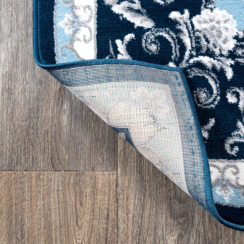 Navy and Blue Synthetic 8' x 10' Reversible Area Rug