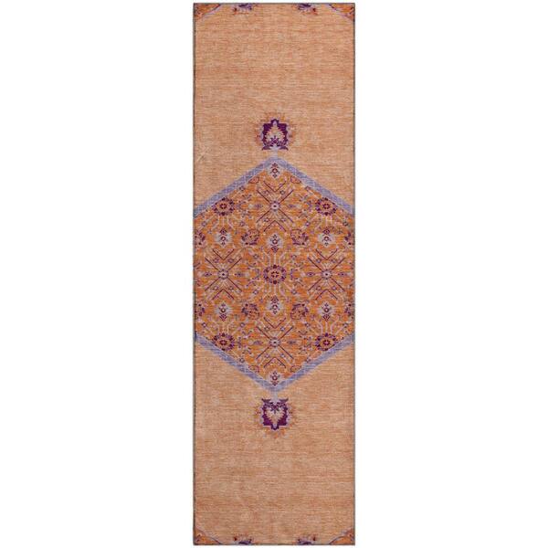 Mayfield Premium Machine Washable Abstract AMF1011 Peach 2 ft. 3 in. x 7 ft. 6 in. Runner Rug