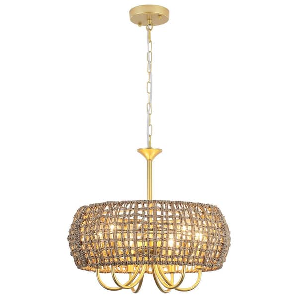 LWYTJO 6-Light Gold Bohemian Chandelier Sloped Ceiling Adaptable Pendant Light for Kitchen Island Foyer