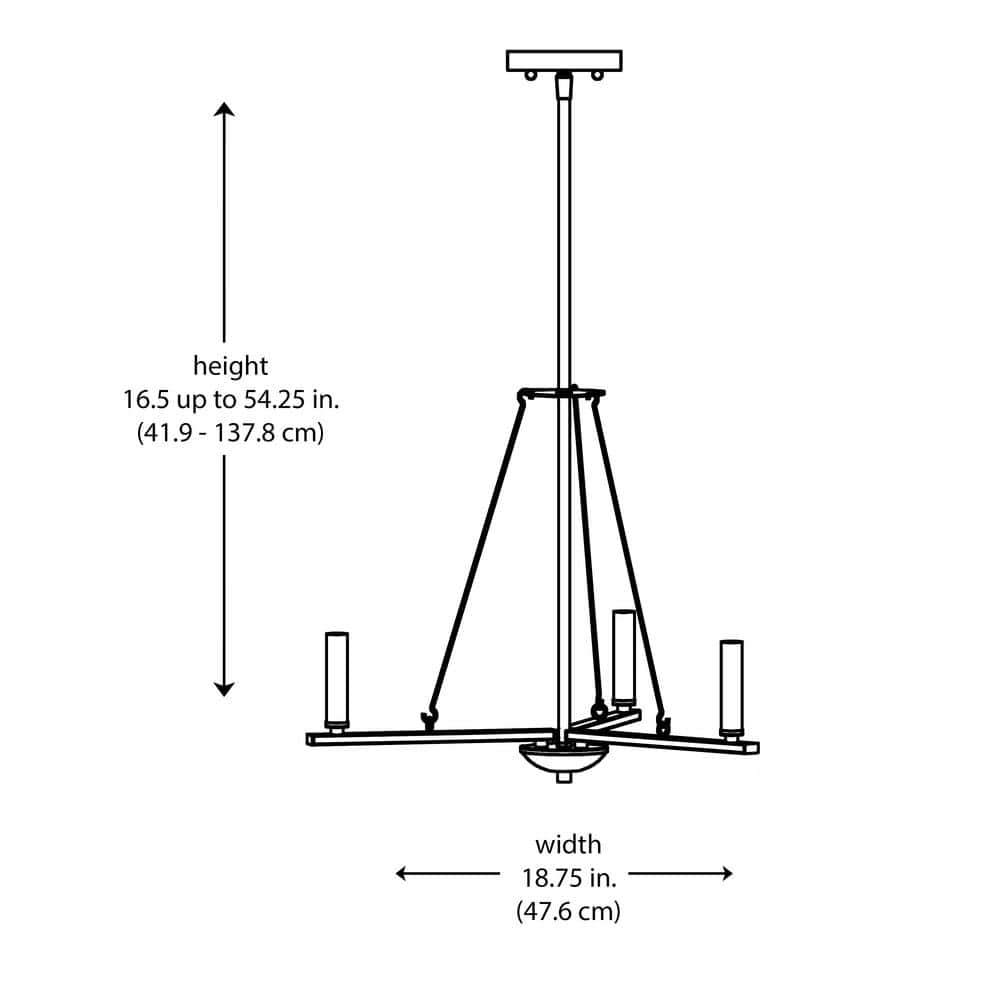 Black Metal 3-Light Candle Chandelier with Adjustable Height
