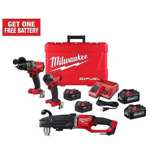 M18 FUEL 18-Volt Lithium-Ion Brushless Cordless Hammer Drill/Right Angle Drill/Impact Driver Combo Kit (3-Tool)