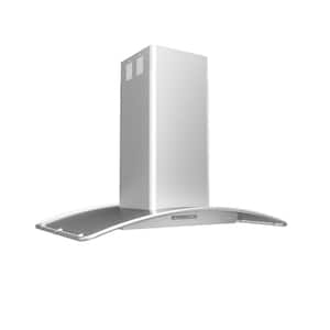 Milano 42 in. Convertible Island Mount Range Hood with LED Lights in Stainless Steel
