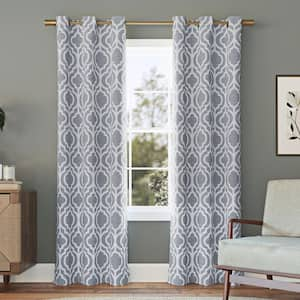 Eldon Trellis Print Gray Polyester 40 in. W x 95 in. L Grommet Blackout Curtain (Single Panel)