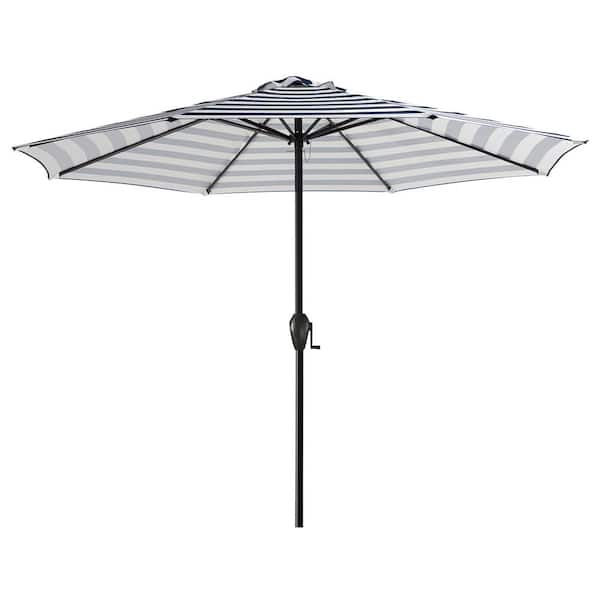 JEAREY 11 ft. Steel Crank Lift Patio Umbrella in Blue and White Stripes