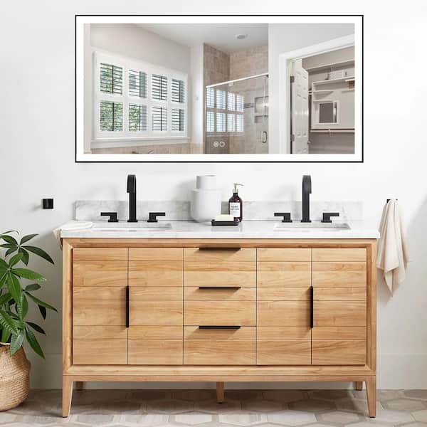 Unbranded 60 in. W x 28 in. H Rectangular Aluminum Framed Dimmable LED Wall Mounted Bathroom Vanity Mirror in Matte Black