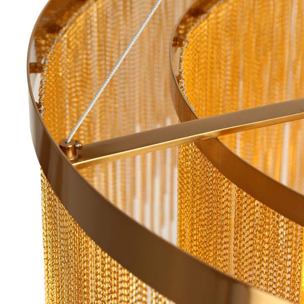 Gold 3-Tier Chain Tassel Drum Chandelier