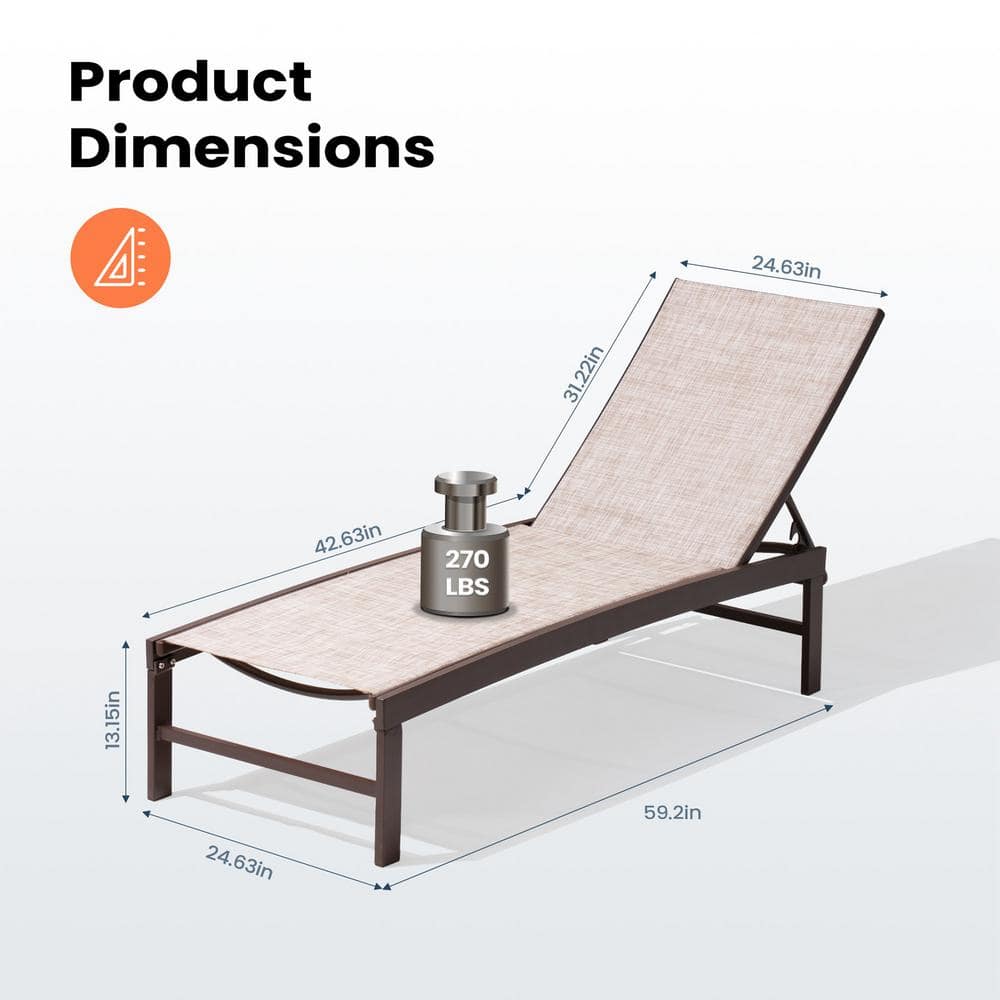 Beige Aluminum Adjustable Outdoor Chaise Lounge