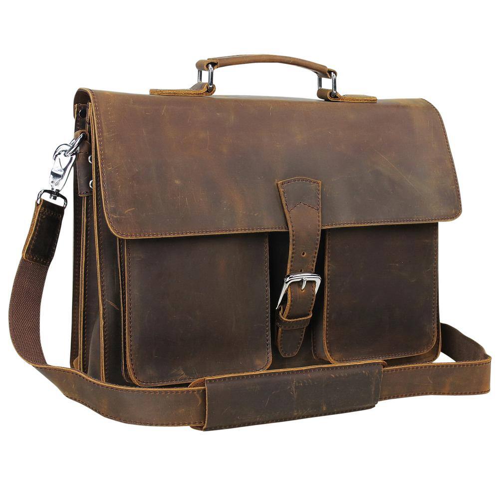 Vagarant 16 in. Large Full Grain Leather Briefcase Laptop Bag L64DB