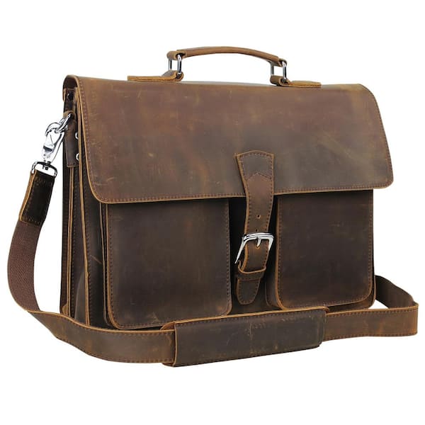 Black Leather Laptop Briefcase - Full Grain Messenger Bag for Men