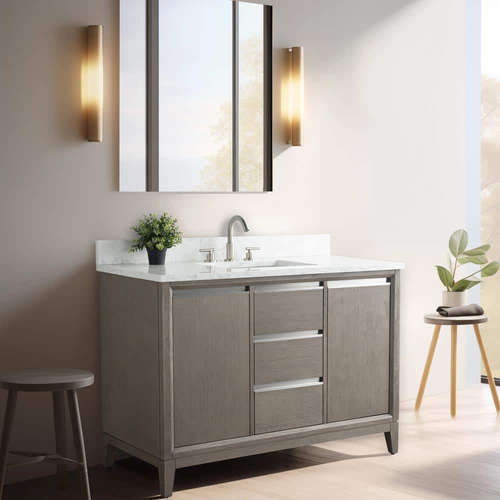 Driftwood Gray 48" Single Sink Bathroom Vanity with Engineered Marble Top