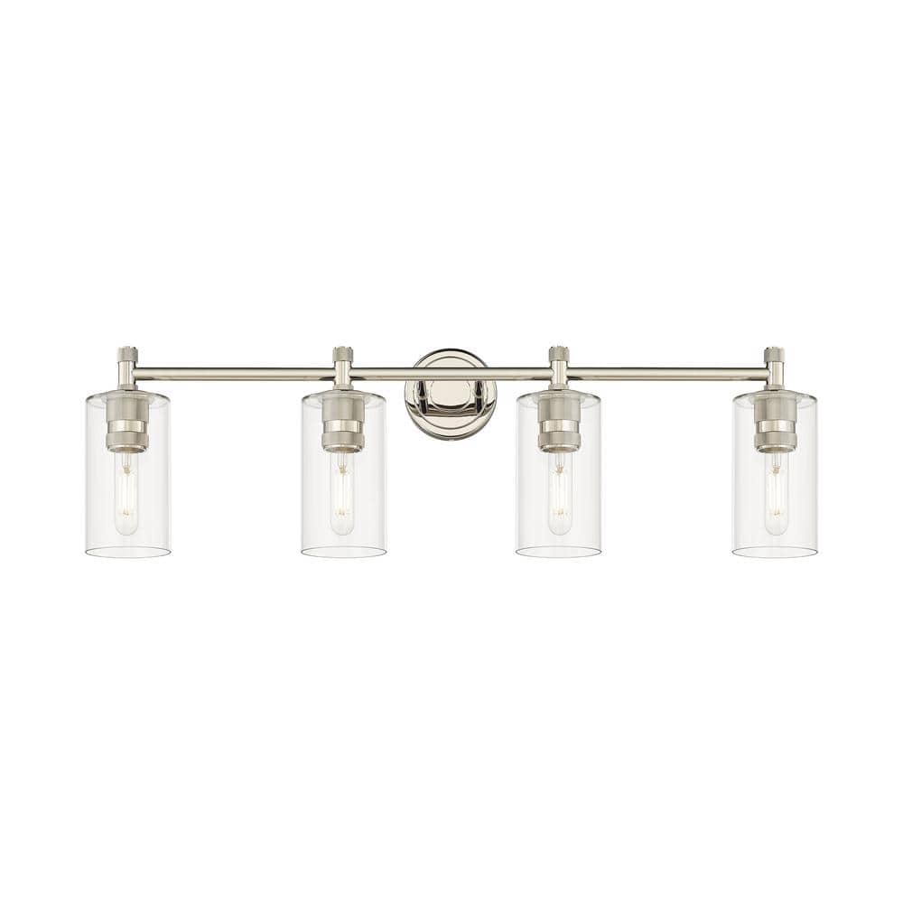 Crown Point 33.88 in. 4-Light Polished Nickel Vanity Light with Glass Shade price history on PriceWatchPro