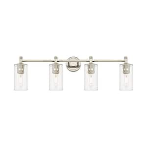 Crown Point 33.88 in. 4-Light Polished Nickel Vanity Light with Glass Shade