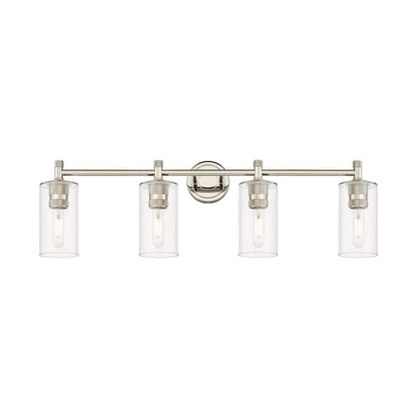 Innovations Crown Point 33.88 in. 4-Light Polished Nickel Vanity Light with Glass Shade
